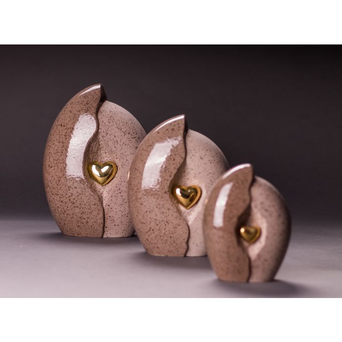 Keramische urn met goudkleurig hartje - grijs / bruin (3.80 L)