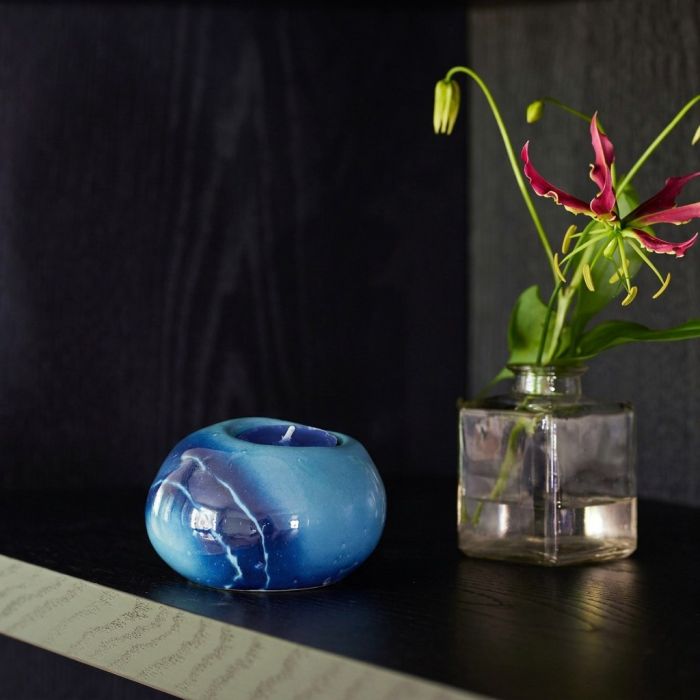 Keramisch knuffelkeitje met waxinelichtje - blauw (0.04 L)