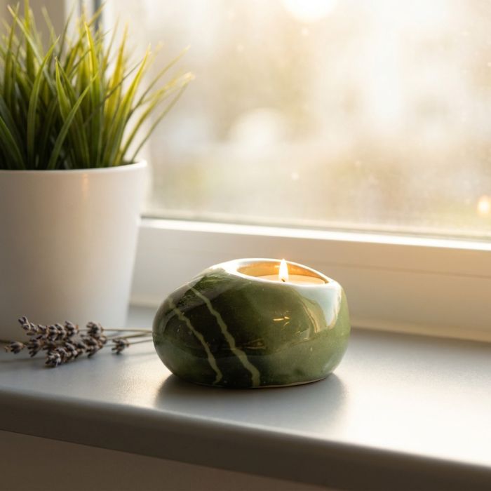 Keramisch knuffelkeitje met waxinelichtje - loofgroen (0.04 L)