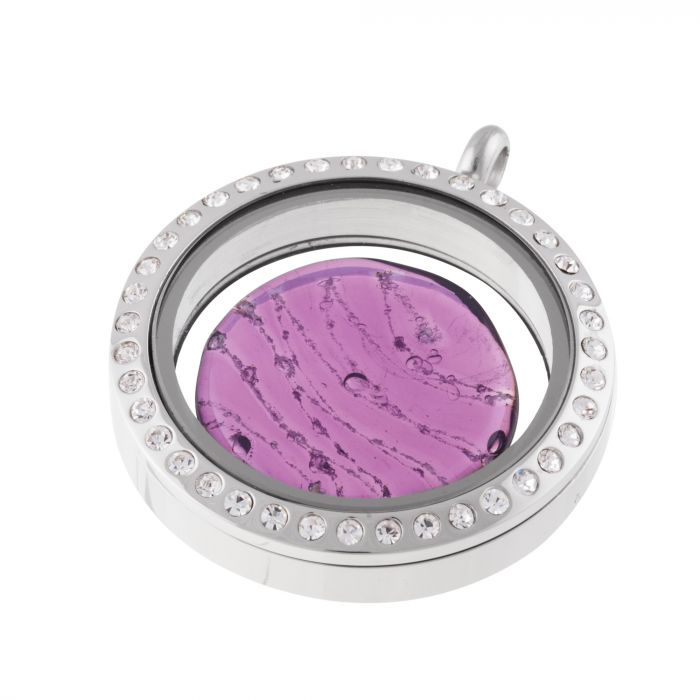 Medaillon strass zilverkleur - groot