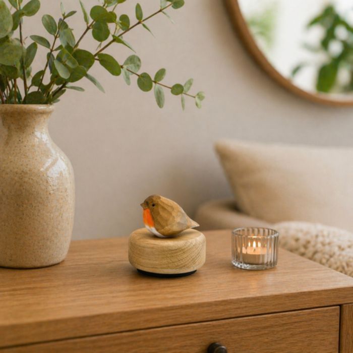 Houten mini-urn roodborstje - lindehout / eikenhout