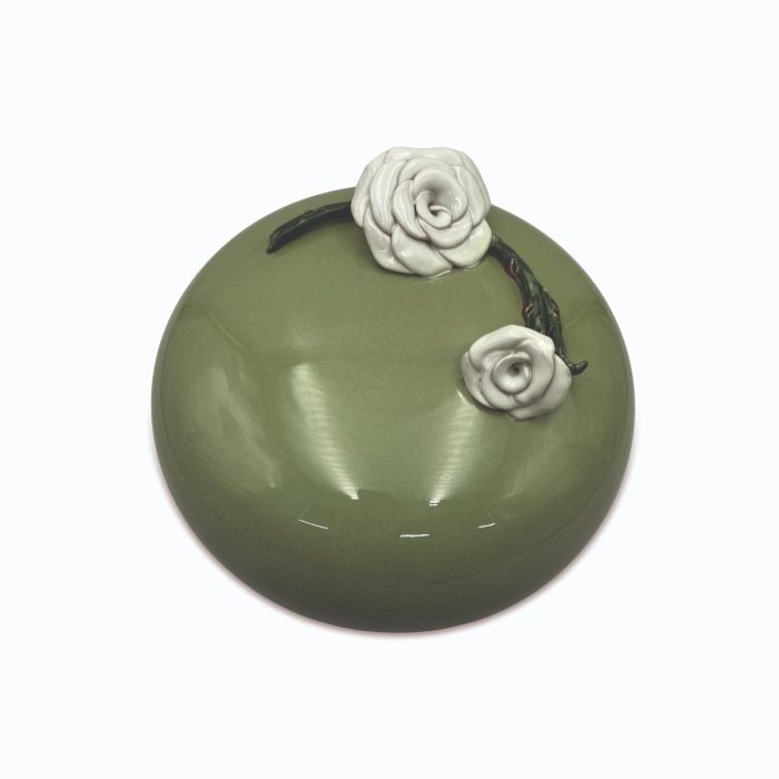 Keramische urn geboetseerde Roos - groen (2.00 L)