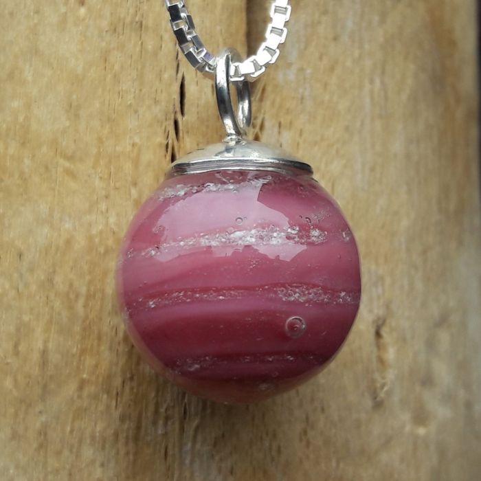Glazen ashanger bol met zilveren kapje - roze (15 mm)