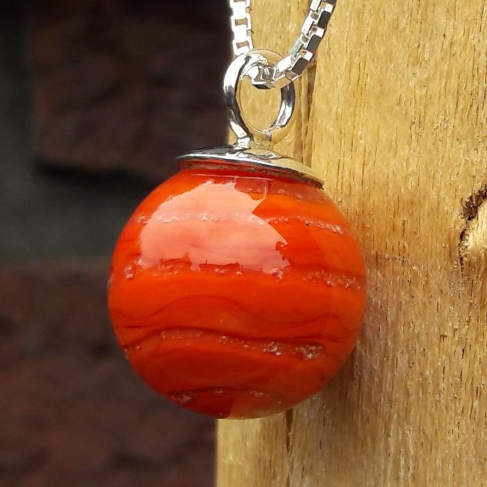 Glazen ashanger bol met zilveren kapje - oranje (15 mm)