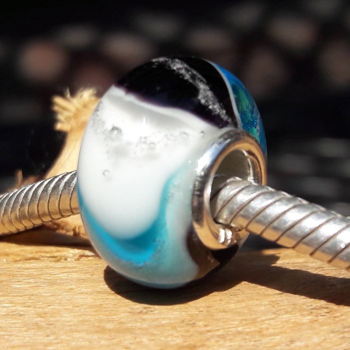 Glazen asbedel - zwart / blauw (15mm)