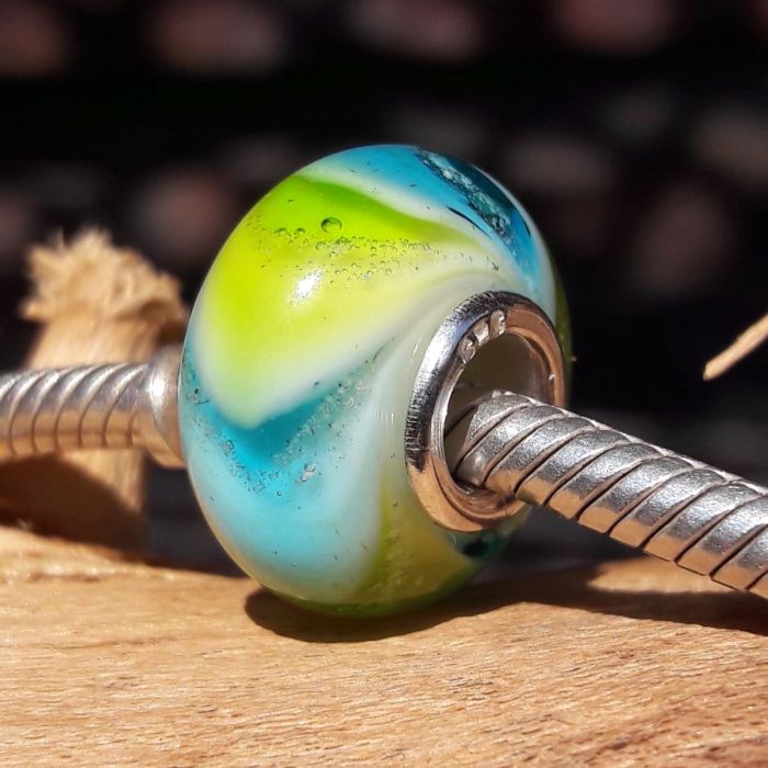 Glazen asbedel - turquoise / groen (15mm)