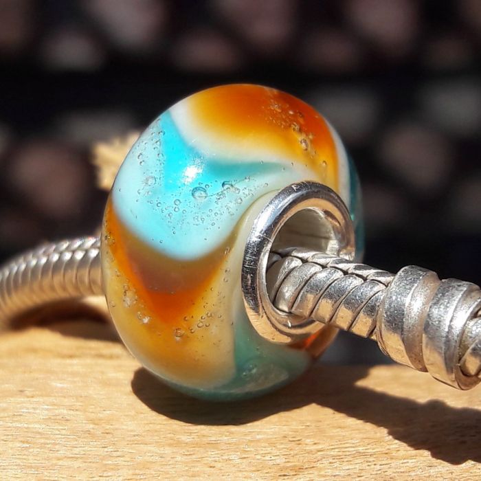Glazen asbedel - turquoise / bruin (15mm)