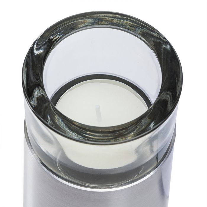 Urn waxinelichthouder rond aluminium met transparant glas